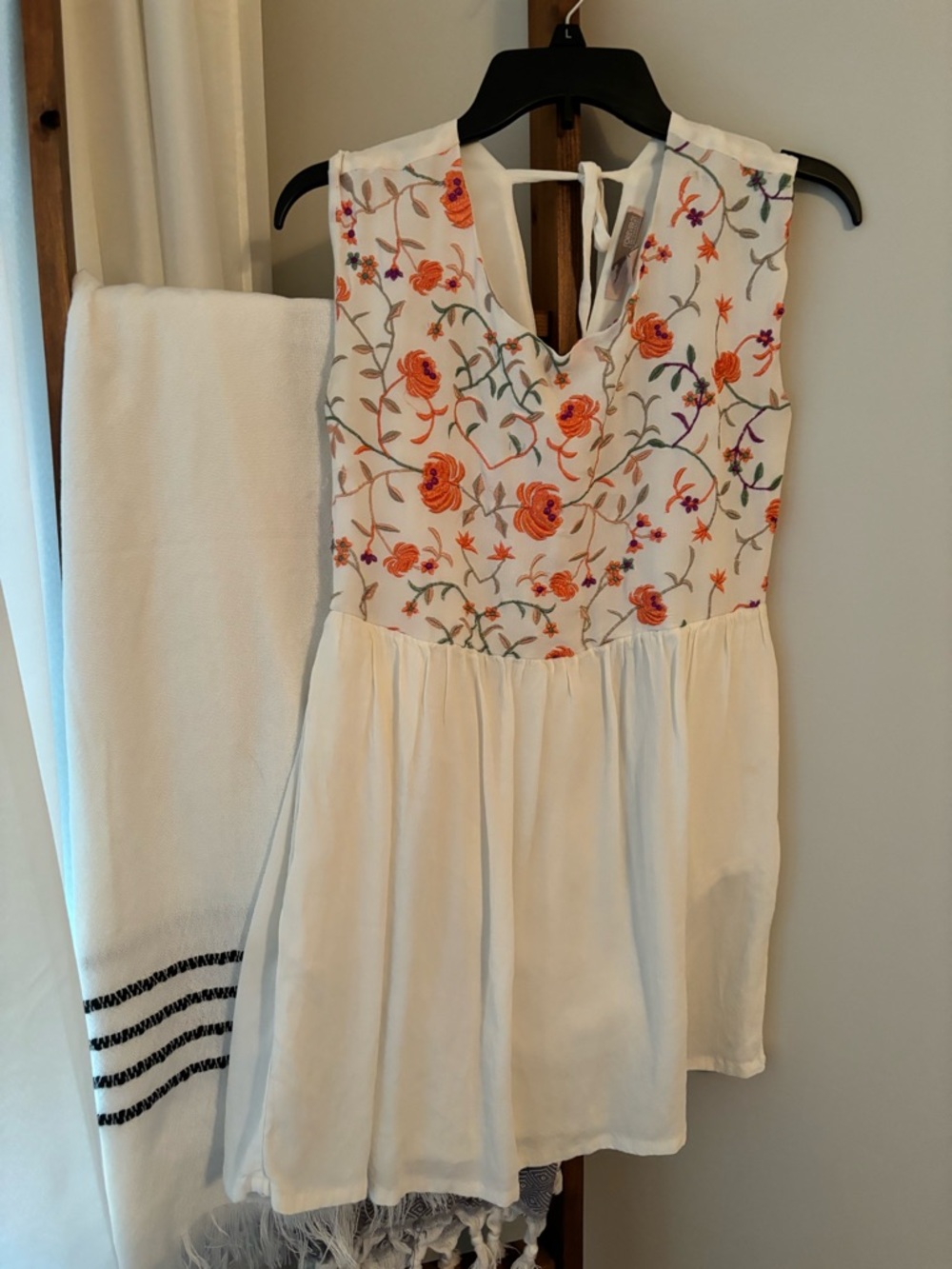 Forever 21 White Mini Dress with Orange Floral Embroidery